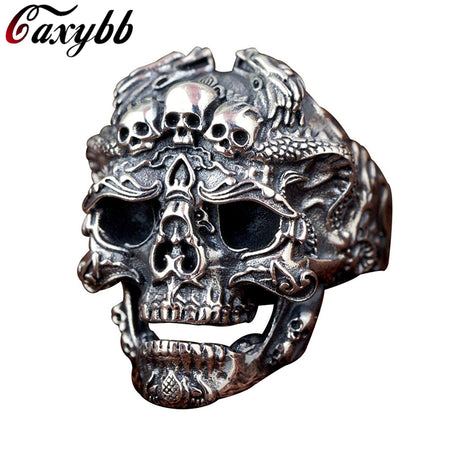 Bague large skull n steel