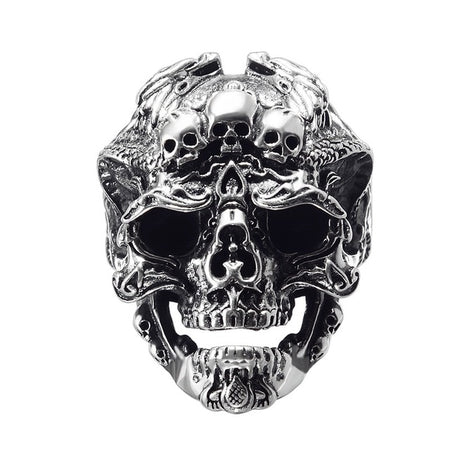 Bague large skull n steel