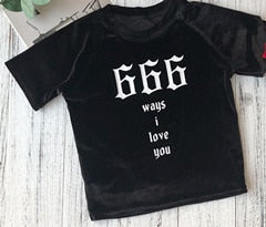 summer 2018 sexy Crop Top harajuku punk rock tshirt 666 ways i love you printed velvet cropped tee black women tight short top